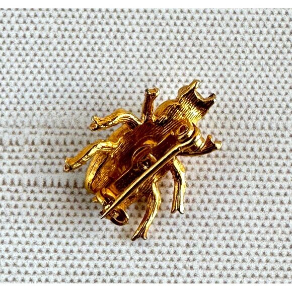 Gold-Tone Beetle Brooch With Faux Pearl & Enamel Detailing 7/8" - Picture 6 of 6